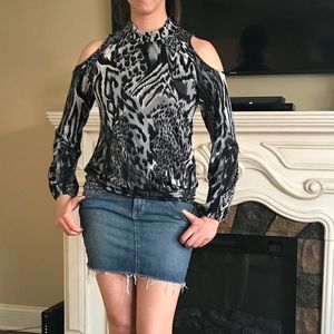 Animal Print Cache Cold Shoulder Top